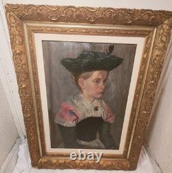 Allemagne Grand Tableau Peinture Huile Sur Bois Cadre Signé Daté 1913