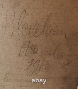 Allemagne Grand Tableau Peinture Huile Sur Bois Cadre Signé Daté 1913