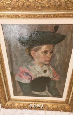 Allemagne Grand Tableau Peinture Huile Sur Bois Cadre Signé Daté 1913