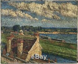 Alphonse Roubichou Peinture Hst 1920 Impressionnisme Bateau Lavoir Bord De Seine