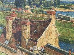 Alphonse Roubichou Peinture Hst 1920 Impressionnisme Bateau Lavoir Bord De Seine