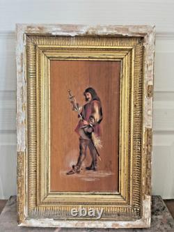 Ancien Huile Bois Panneau Encadré Mousquetaire Signé XIXème 19ème