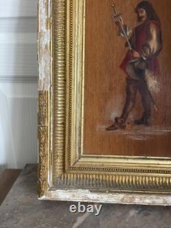Ancien Huile Bois Panneau Encadré Mousquetaire Signé XIXème 19ème