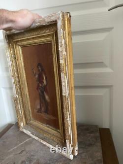 Ancien Huile Bois Panneau Encadré Mousquetaire Signé XIXème 19ème