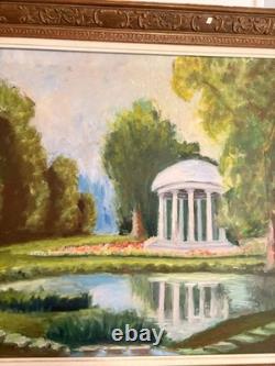 Ancien Peinture Huile Panneau Fabrique Jardin temple Amour Rotonde Impressionnis