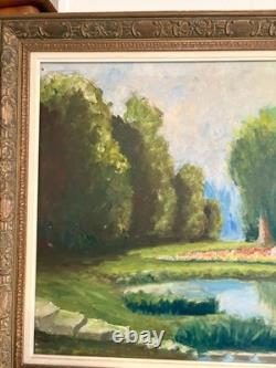 Ancien Peinture Huile Panneau Fabrique Jardin temple Amour Rotonde Impressionnis