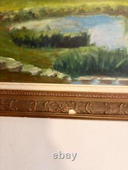 Ancien Peinture Huile Panneau Fabrique Jardin temple Amour Rotonde Impressionnis