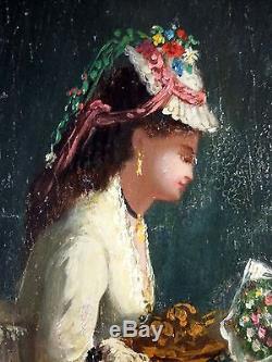 Ancien Tableau Adèle d'Affry (1836-1879) Peinture Huile Antique Oil Painting
