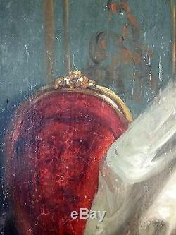 Ancien Tableau Adèle d'Affry (1836-1879) Peinture Huile Antique Oil Painting