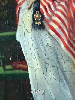 Ancien Tableau Dame à l'Eventail Peinture Huile Antique Oil Painting Lady