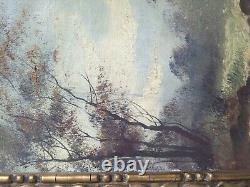 Ancien Tableau Huile Sur Toile cerf dans les bois Signé Thomas