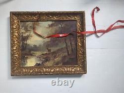 Ancien Tableau Huile Sur Toile cerf dans les bois Signé Thomas