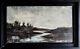 Ancien Tableau / Huile Sur Bois, Paysage, Rivière, Bois 43x 24 Cm