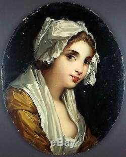 Ancien Tableau Jeune Femme En Buste Peinture Huile Antique Oil Painting