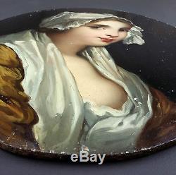 Ancien Tableau Jeune Femme En Buste Peinture Huile Antique Oil Painting