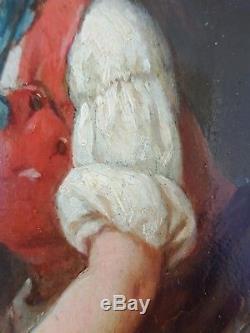 Ancien Tableau Jeune Femme à la Fontaine Peinture Huile Antique Oil Painting