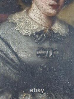 Ancien Tableau Jeune Femme en Robe Peinture Huile Antique Oil Painting Woman