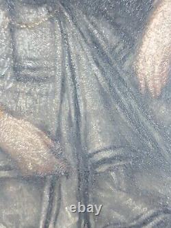 Ancien Tableau Jeune Femme en Robe Peinture Huile Antique Oil Painting Woman