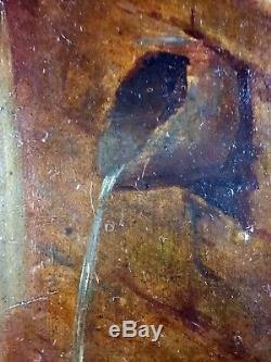 Ancien Tableau Jeune Fille à la Fontaine Peinture Huile Antique Oil Painting