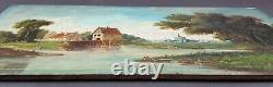 Ancien Tableau Le Ruisseau du Moulin Peinture Huile Antique Oil Painting