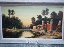 Ancien Tableau Peinture Orientaliste Afrique Du Nord Emile Jantet 70 X 130 CM