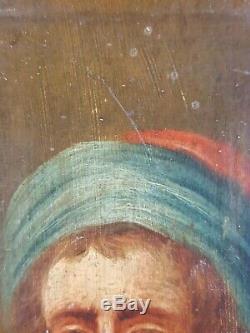 Ancien Tableau Portrait d'un Homme au Turban Peinture Huile Antique Painting