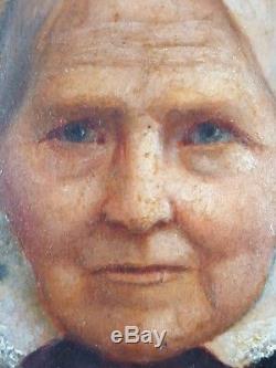Ancien Tableau Portrait de Dame Peinture Huile Panneau Antique Oil Painting