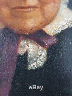 Ancien Tableau Portrait de Dame Peinture Huile Panneau Antique Oil Painting