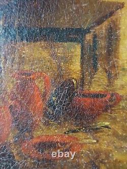 Ancien Tableau Scène d'Intérieur Peinture Huile Antique Oil Painting Ölgemälde