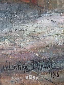 Ancien Tableau Valentine Diéval Peinture Huile Antique Oil Painting