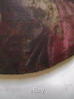 Ancien Tableau peinture ovale huile XVIIIe 18e portrait Femme, Religion