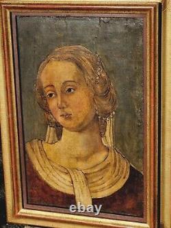 Ancien Tableau signé Femme de la Noblesse Peinture huile sur panneau de bois