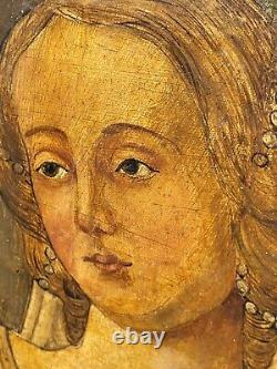 Ancien Tableau signé Femme de la Noblesse Peinture huile sur panneau de bois