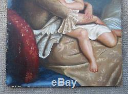 Ancien magnifique tableau maternité mère et fille espagnole gitane non signé