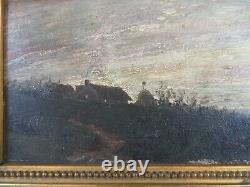 Ancien petit tableau huile sur bois coucher de soleil a st jean de luz en 1898
