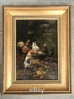 Ancien tableau COPPENOLLE huile sur panneau bois poules oil on panel