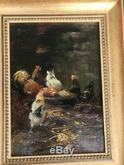 Ancien tableau COPPENOLLE huile sur panneau bois poules oil on panel