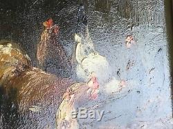 Ancien tableau COPPENOLLE huile sur panneau bois poules oil on panel