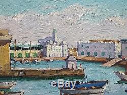 Ancien tableau HSP Port de Alger Orientalisme signé Emile Bou (1908-1989)