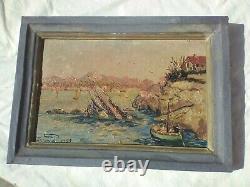 Ancien tableau Huile sur bois signée de A Bonnaud 1929 bord de mer