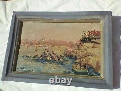 Ancien tableau Huile sur bois signée de A Bonnaud 1929 bord de mer
