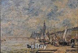 Ancien tableau Paysage animé Westminster River Thames Londres Pierre Stéphani
