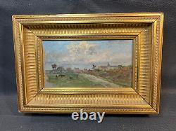 Ancien tableau bois peinture huile sur panneau doré à la feuille G. Costeau