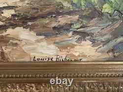 Ancien tableau huile peinture au couteau paysage sous bois + cadre Barbizon