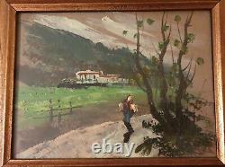 Ancien tableau huile sur bois / GIACINTO CORSI DI BOGNASCO encadrer sous verre