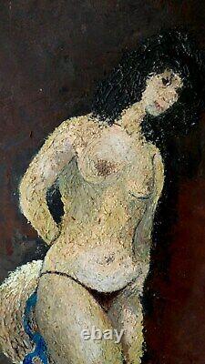 Ancien tableau huile sur bois portrait femme nue fauvisme à attrib