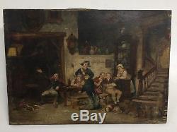 Ancien tableau, huile sur panneau début 19ème, scène, a identifier, peinture