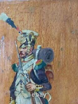 Ancien tableau huile sur panneau soldat napoleonien signé 21x15 cm / 2