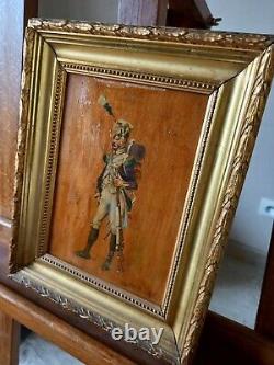 Ancien tableau huile sur panneau soldat napoleonien signé 21x15 cm / 2
