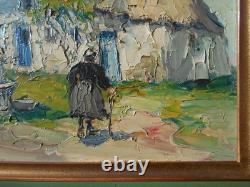 Ancien tableau peinture huile sur bois signée René Le Forestier maison Bretagne